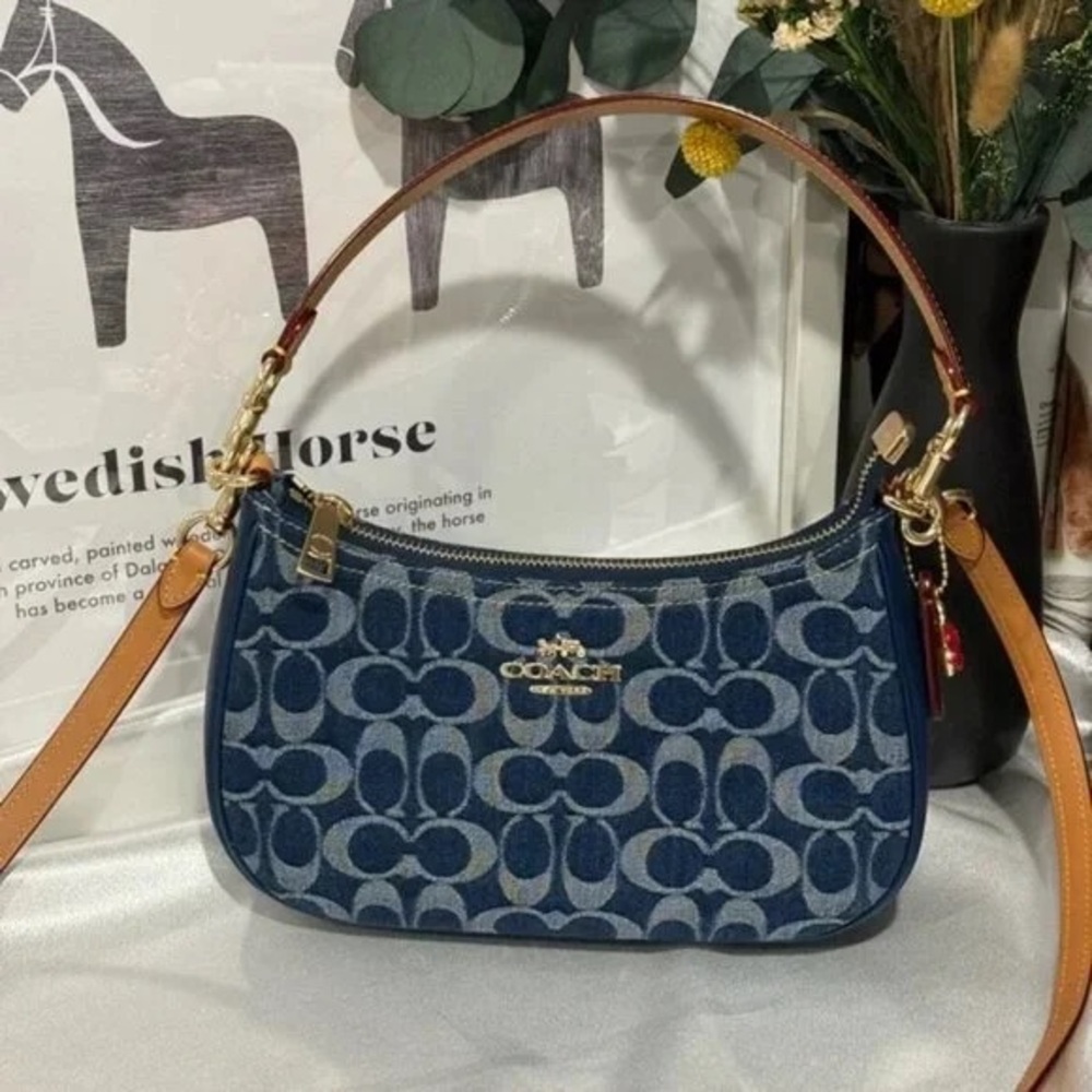 Coach Denim Blue and Tan Shoulder Bag